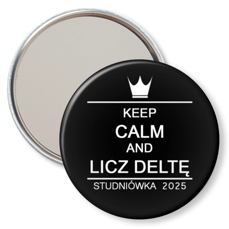 przypinka lusterko Studniówka czarna keep calm and licz delte