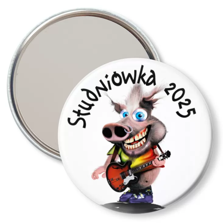 przypinka lusterko Studniówka ze świnką gitarzystą punk