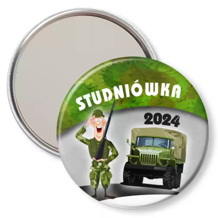 przypinka lusterko Studniówka żołnierz i wóz bojowy