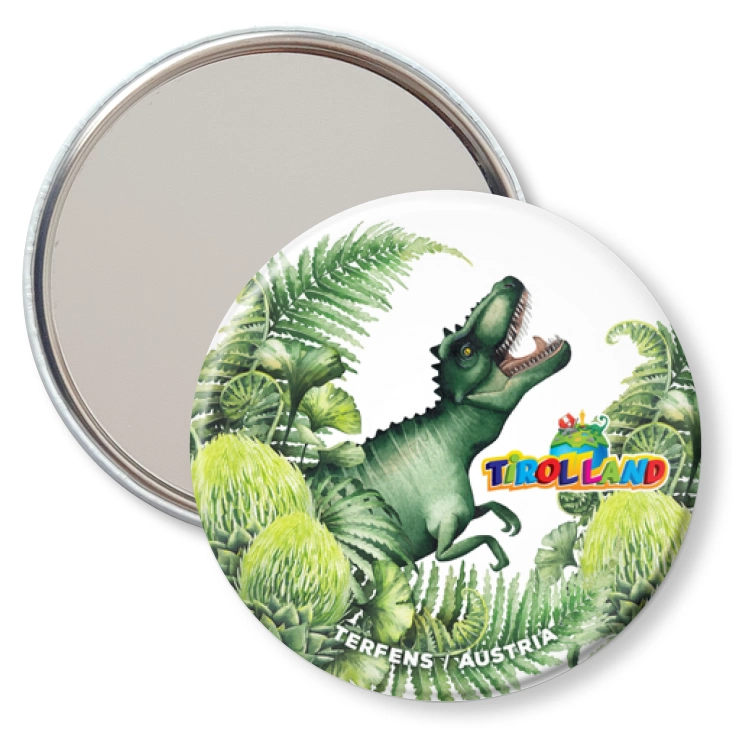 przypinka lusterko Tyranozaur wśród roślin Tirolland