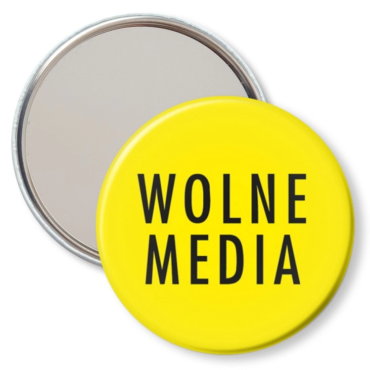 przypinka lusterko Wolne media na żółtym tle