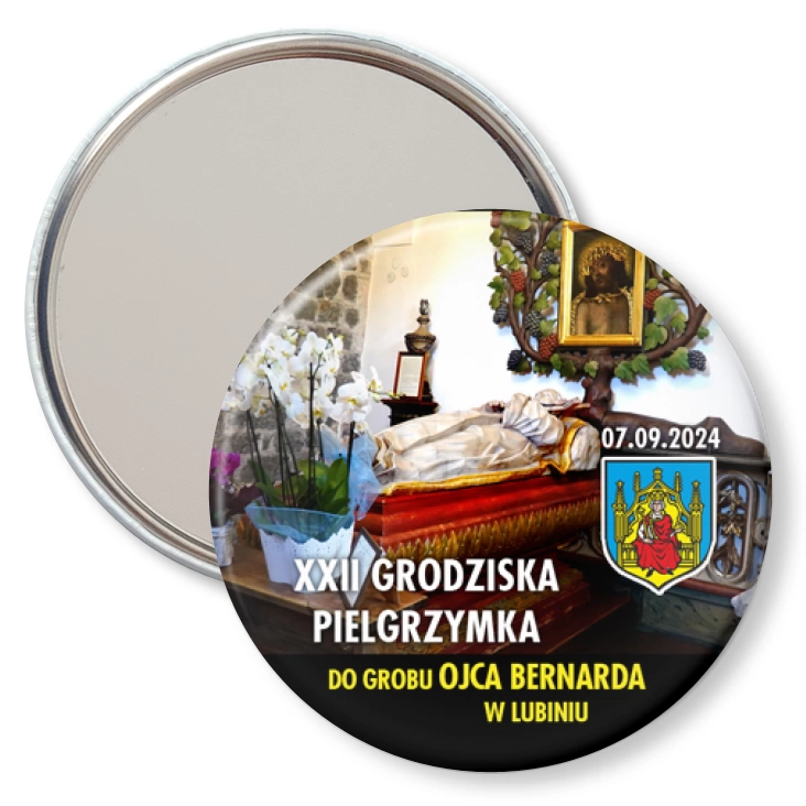przypinka lusterko XXII Grodziska Pielgrzymka do grobu ojca Bernarda w Lubiniu