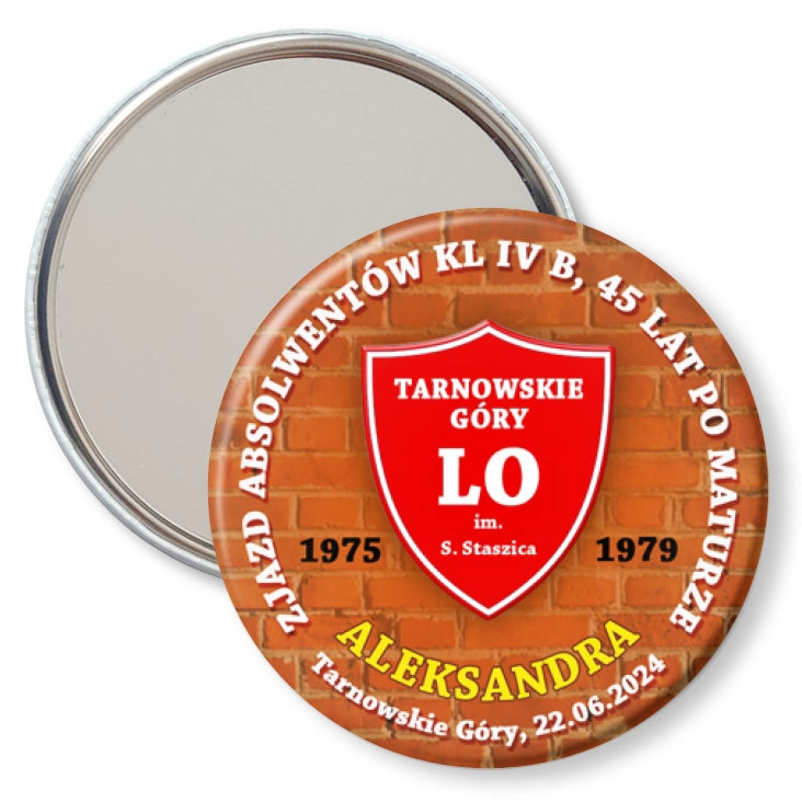 przypinka lusterko Zjazd absolwentów 45 lat po maturze LO Tarnowskie Góry