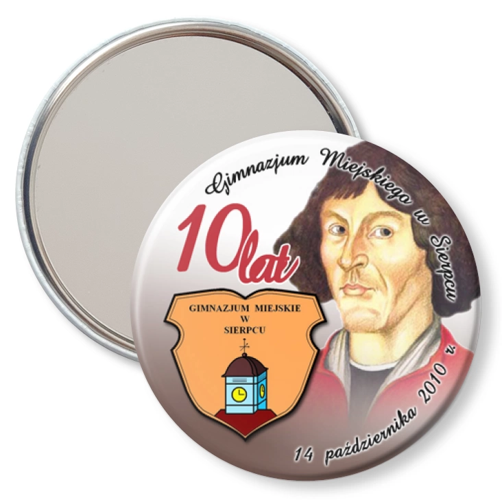 przypinka lusterko 10 lat Gimnazjum Miejskiego w Sierpcu