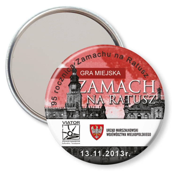 przypinka lusterko Gra Miejska - Zamach na Ratusz