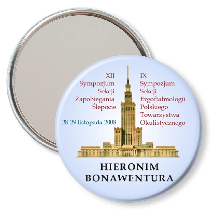 przypinka lusterko Sympozujm Zapobiegania Ślepocie