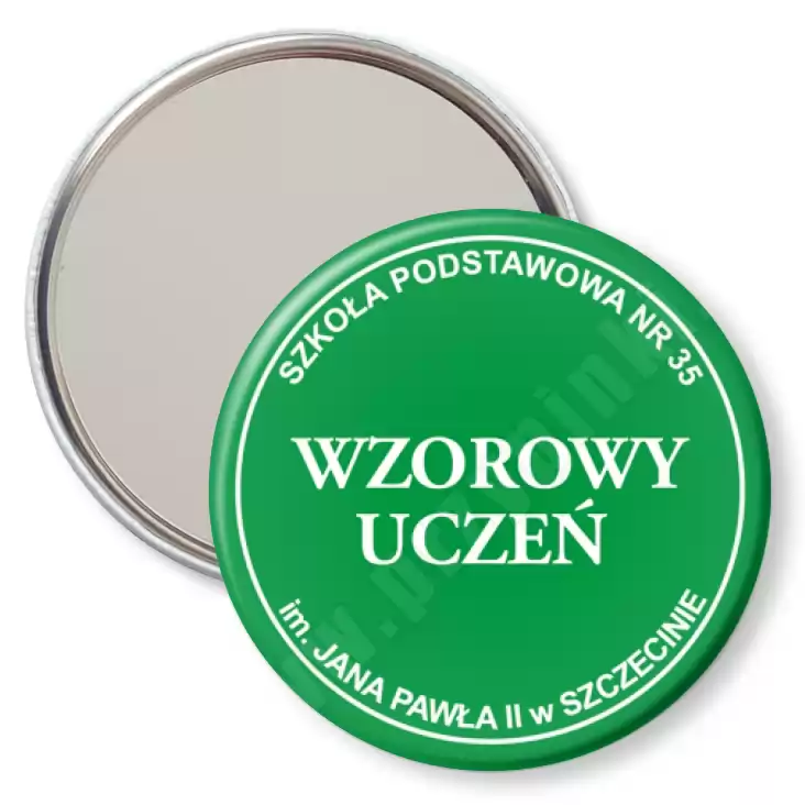 przypinka lusterko Wzorowy Uczeń SP35 Szczecin - zielony