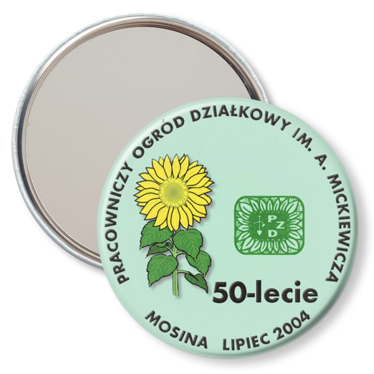 przypinka lusterko 50-lecie Pracowniczego Ogrodu Działkowego