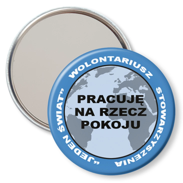 przypinka lusterko Pracuję na rzecz pokoju - niebieski