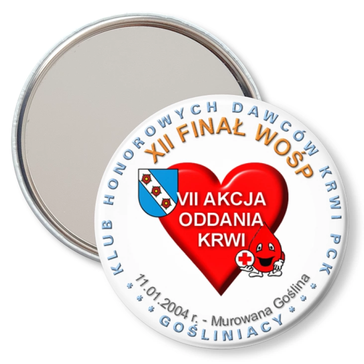 przypinka lusterko XII Finał WOŚP - klub Honorwych Dawców Krwi PCK