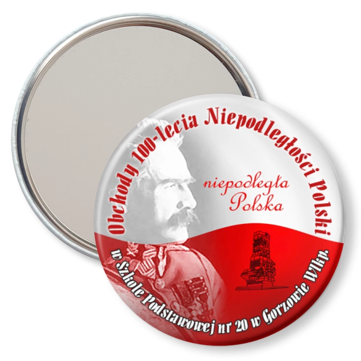 przypinka lusterko 100 lat Niepodległości w SP nr 20 w Gorzowie Wielkopolskim