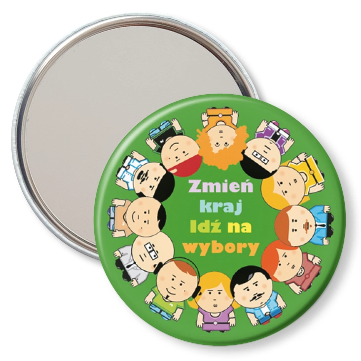 przypinka lusterko Zmień kraj. Idź na wybory