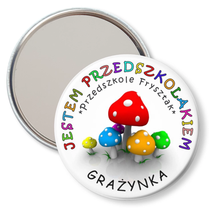 przypinka lusterko Przedszkole Frysztak - grzybki