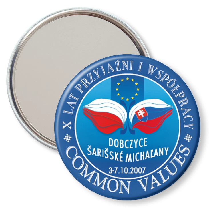 przypinka lusterko Dobczyce - Sariske Michalany - X Lat Przyjaźni i Współpracy