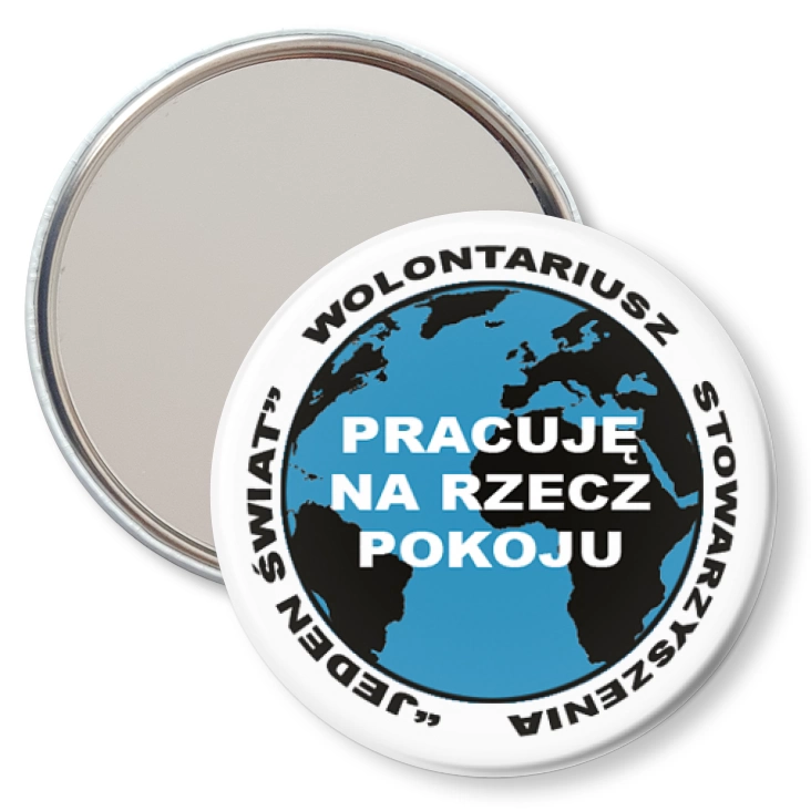 przypinka lusterko Pracuję na rzecz pokoju - biały