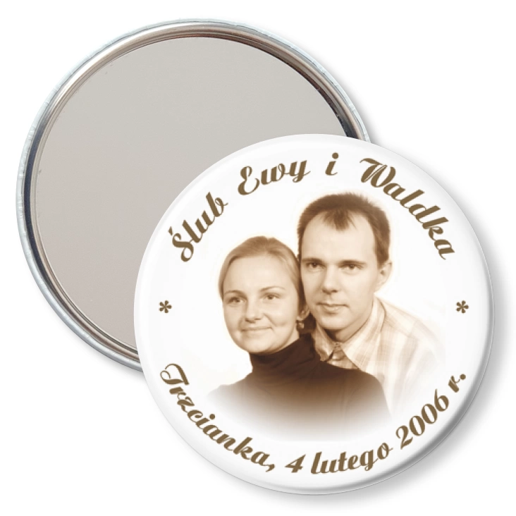 przypinka lusterko Ślub Ewy i Waldka