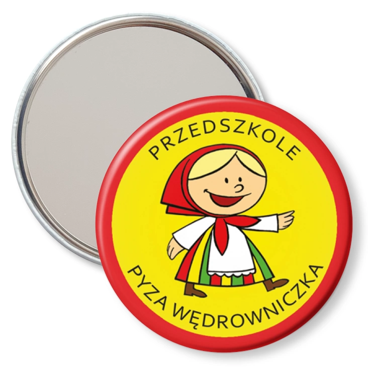 przypinka lusterko Przedszkole Pyza Wędrowniczka