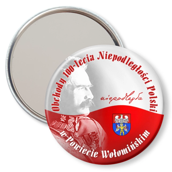 przypinka lusterko 100-lecie Niepodległości Polski w Powiecie Wołomińskim
