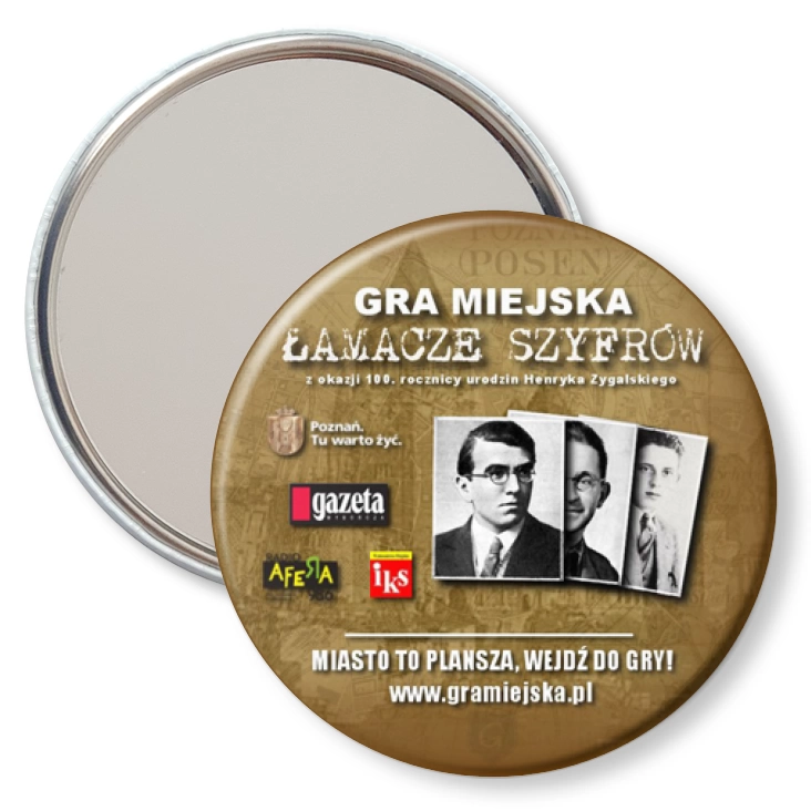 przypinka lusterko Gra Miejska Łamacze Szyfrów