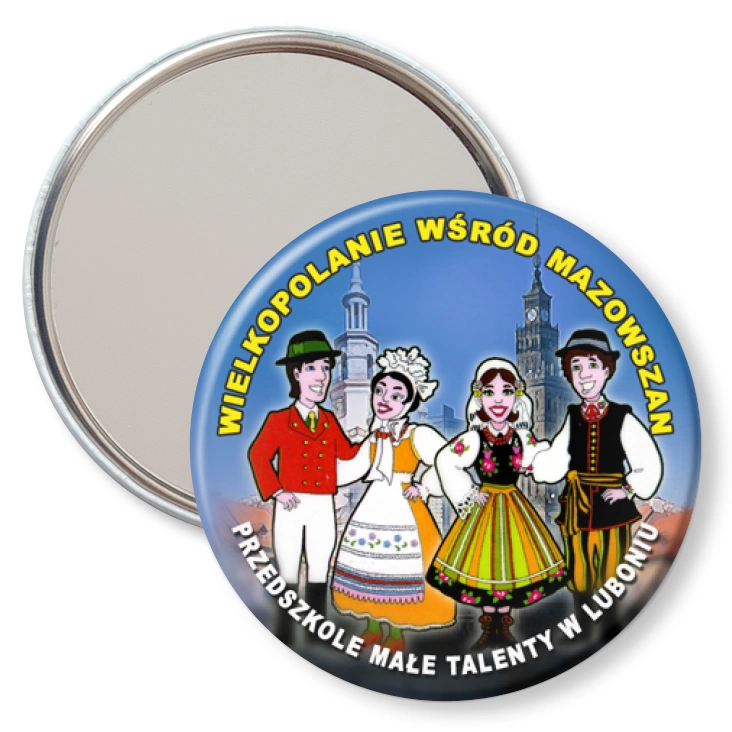 przypinka lusterko Wielkopolanie wśród Mazowszan