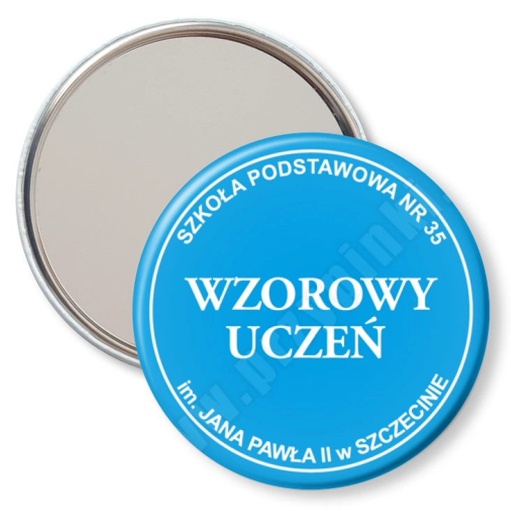 przypinka lusterko Wzorowy Uczeń SP35 Szczecin - niebieski