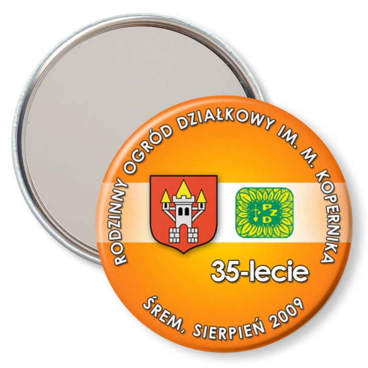 przypinka lusterko Rodzinny Ogród Działkowy im. M. Kopernika