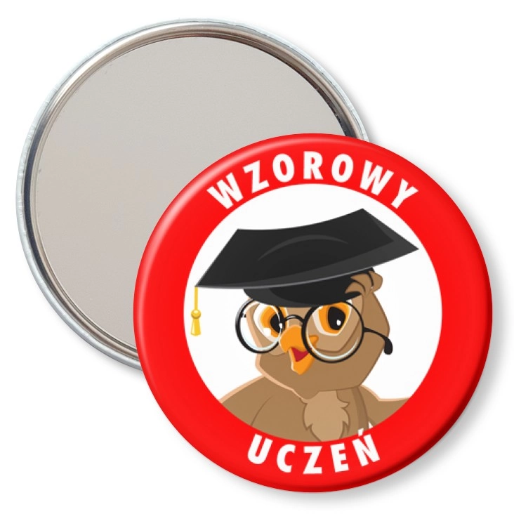 przypinka lusterko Wzorowy Uczeń sowa w birecie