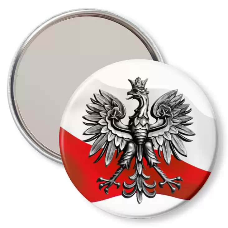 przypinka lusterko Orzeł Polski na tle flagi państwowej