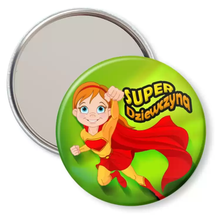 przypinka lusterko Super Dziewczyna Supermanka na zielonym tle