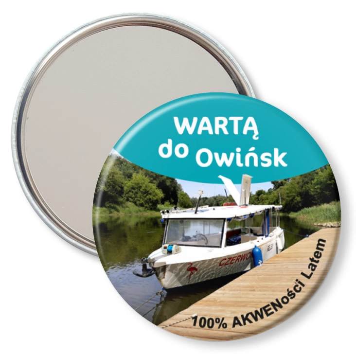 przypinka lusterko Wartą do Owińsk