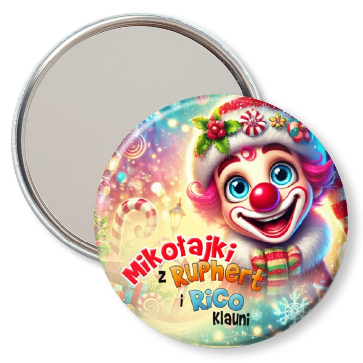 przypinka lusterko Ruphert i Rico Klauni Uśmiechnięty Klaun