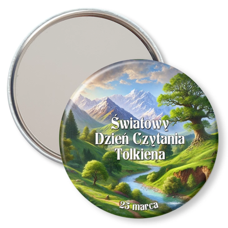 przypinka lusterko Światowy Dzień Czytania Tolkiena krajobraz