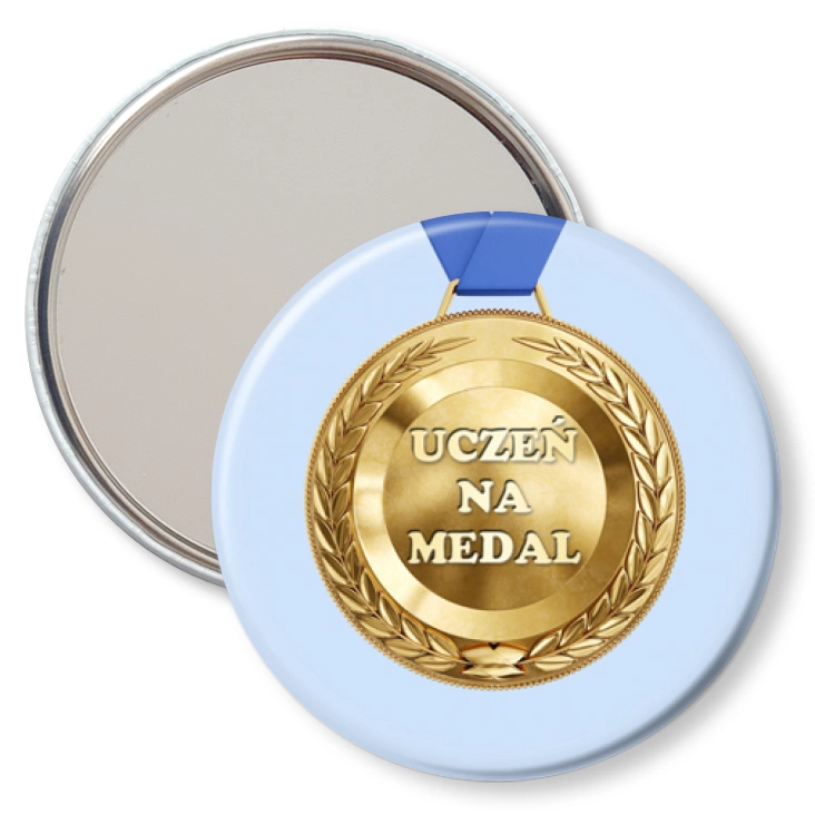 przypinka lusterko Uczeń na medal na niebieskim tle