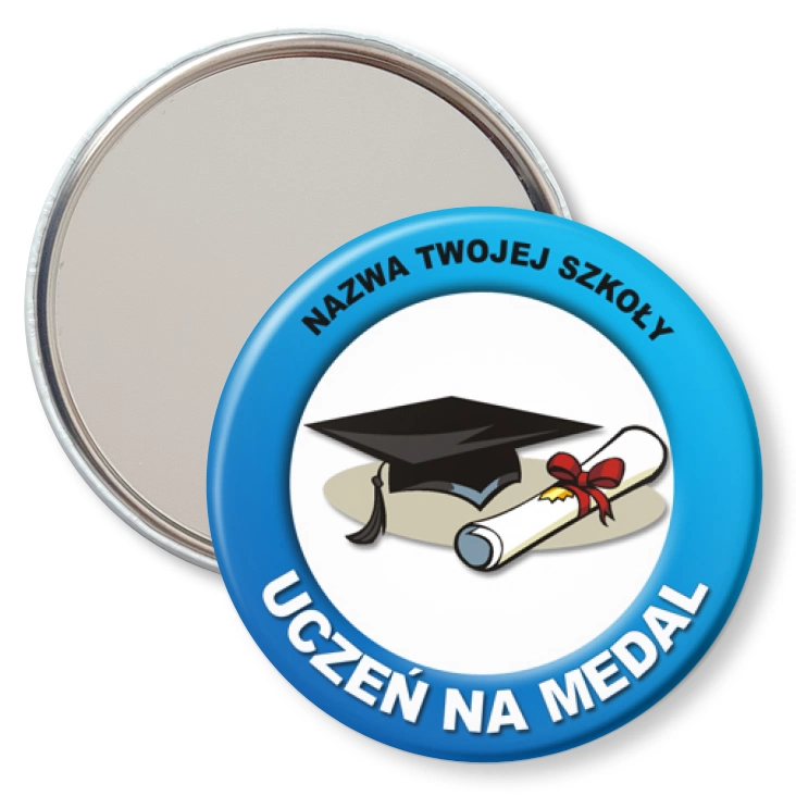 przypinka lusterko Uczeń na medal z biretem i dyplomem