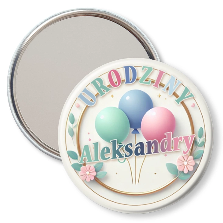 przypinka lusterko Urodziny pastelowe baloniki