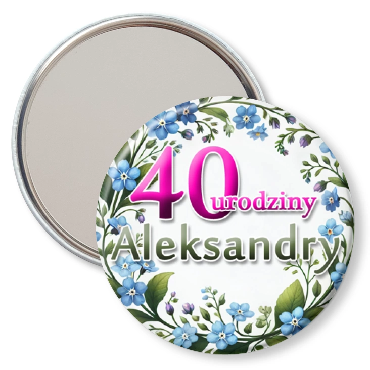 przypinka lusterko Urodziny z niezapominajkami