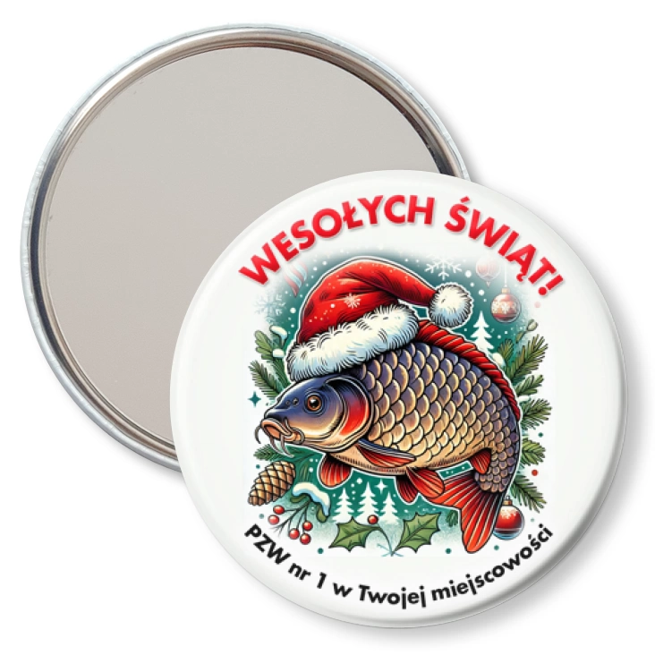 przypinka lusterko Wesołych świąt od wędkarzy