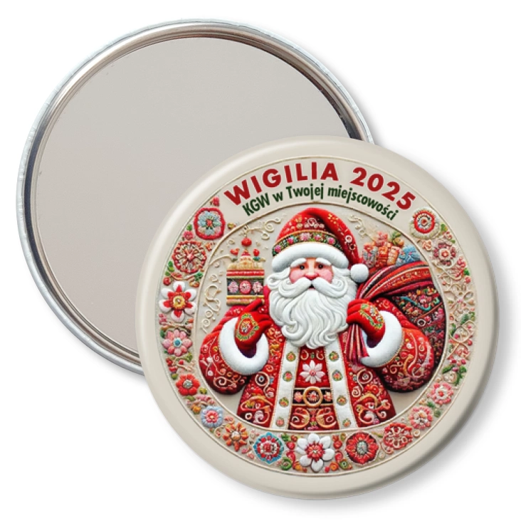 przypinka lusterko Wigilia Koła Gospodyń Wiejskich haftowany Mikołaj