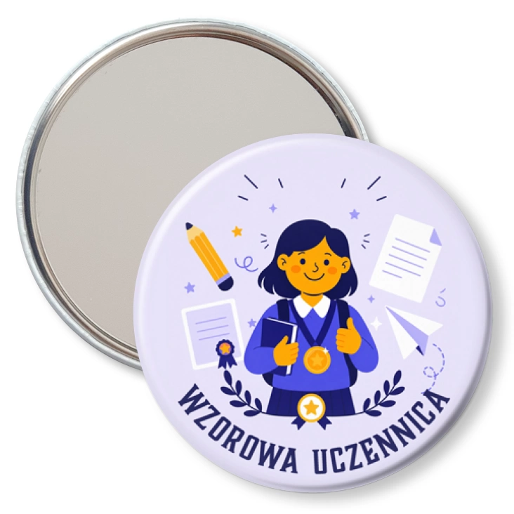 przypinka lusterko Wzorowa uczennica na lawendowym tle
