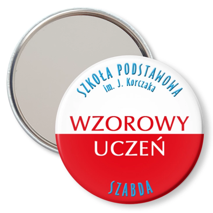 przypinka lusterko Wzorowy uczeń SP im. J. Korczaka Szabda