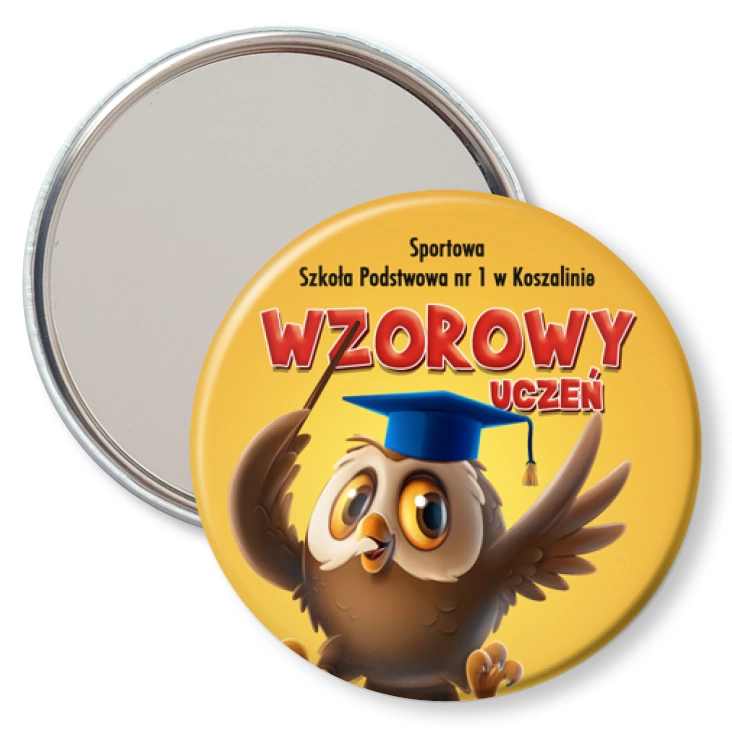 przypinka lusterko Wzorowy uczeń Sportowa SP nr 1 w Koszalinie