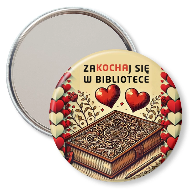 przypinka lusterko Zakochaj się w bibliotece serca