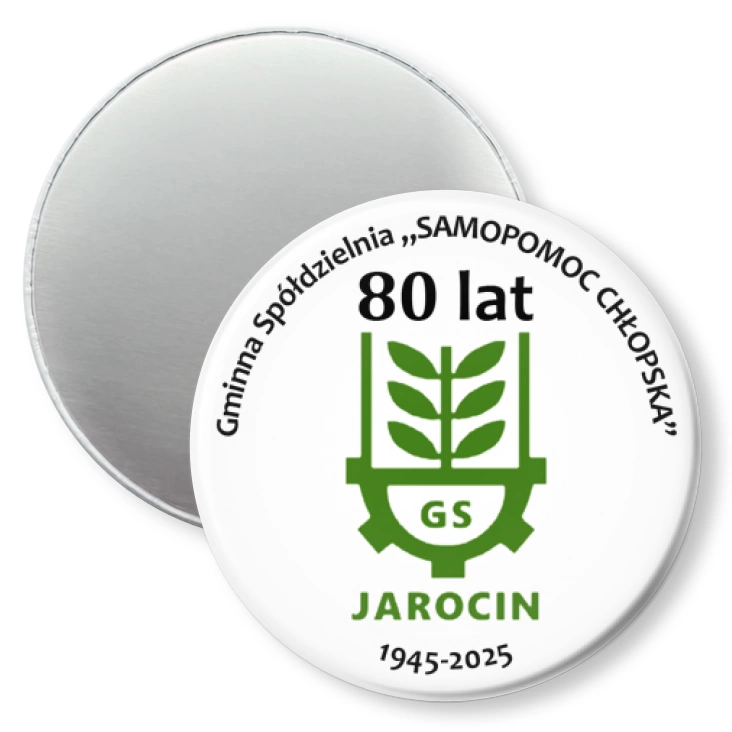 przypinka magnes 80-lecie Gminnej Spółdzielni Samopomoc Chłopska w Jarocinie