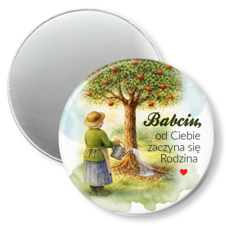 przypinka magnes Babcia pielęgnuje drzewo rodzinne