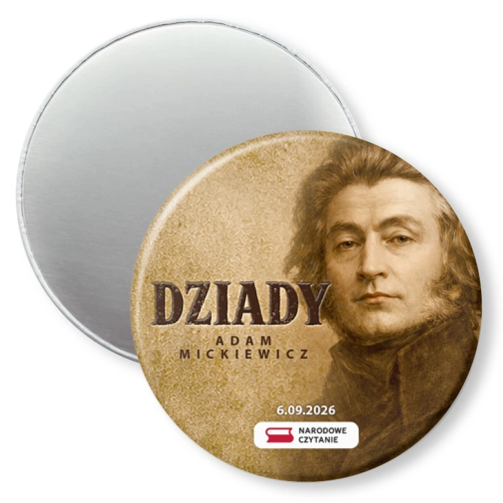 przypinka magnes Dziady Adam Mickiewicz sepia