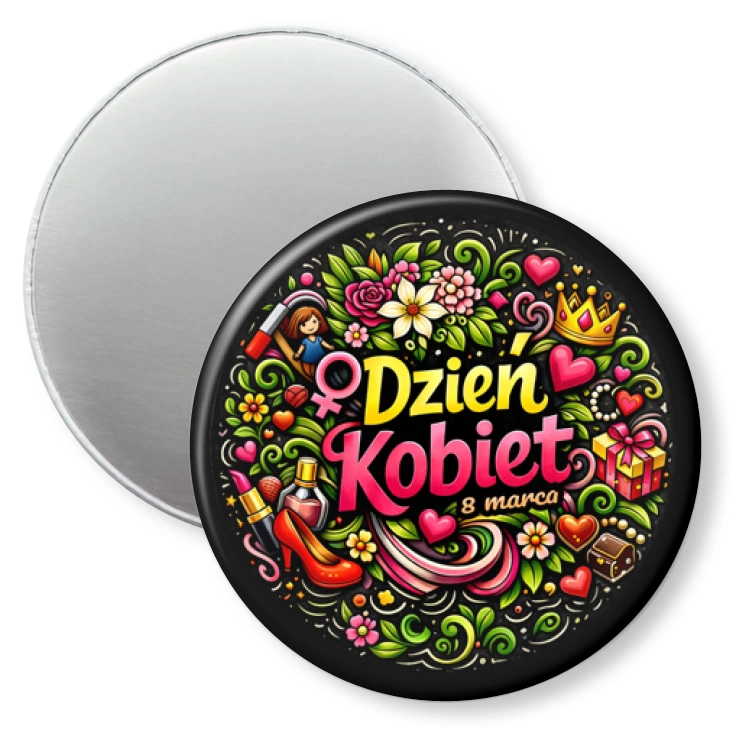 przypinka magnes Dzień Kobiet na kolorowym tle