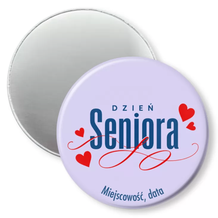przypinka magnes Dzień Seniora na fioletowym tle