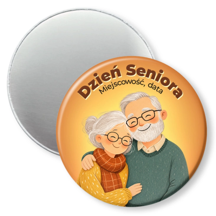 przypinka magnes Dzień Seniora uśmiechnięta para seniorów