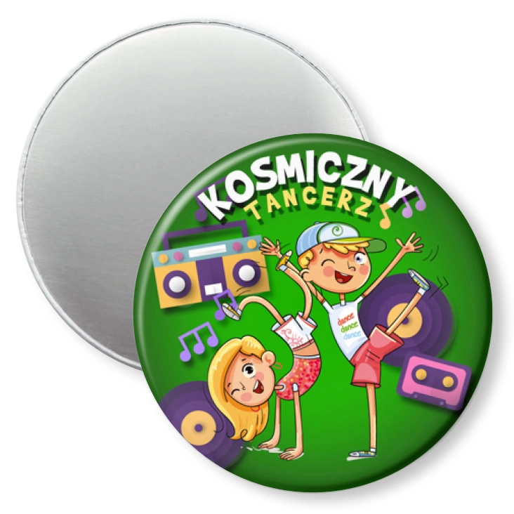 przypinka magnes Kosmiczny tancerz na zielonym tle