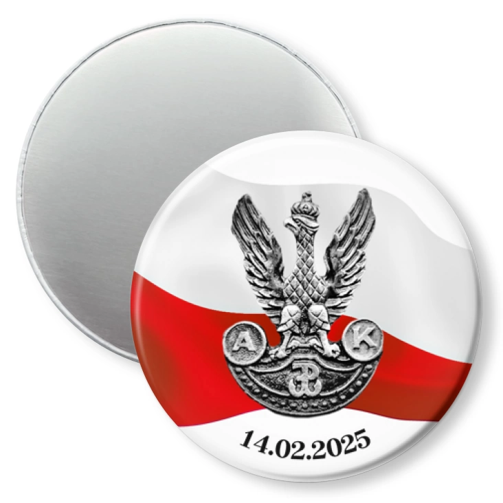 przypinka magnes Logo AK na tle flagi Polski